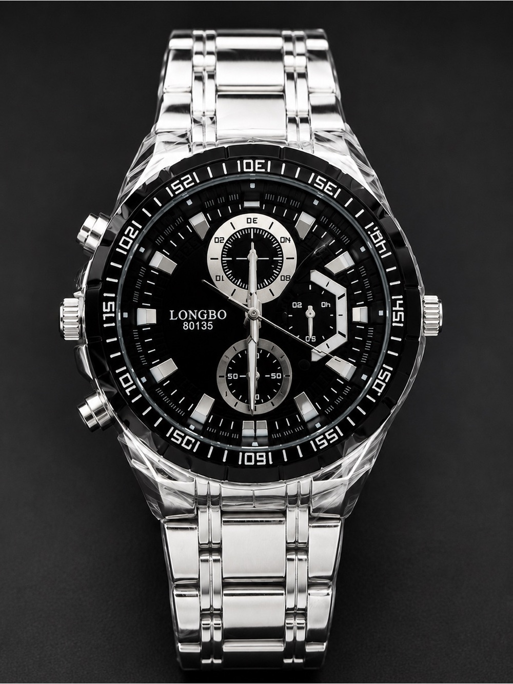 LONGBO Men's Silver Stainless Steel Watch with Black Dial